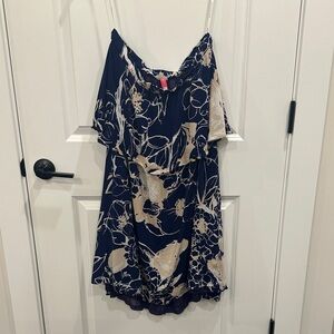 Anthropology Strapless Dress in Navy and Cream Floral
